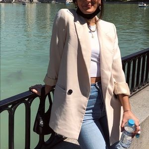 Zara Cream Oversized Structured Blazer